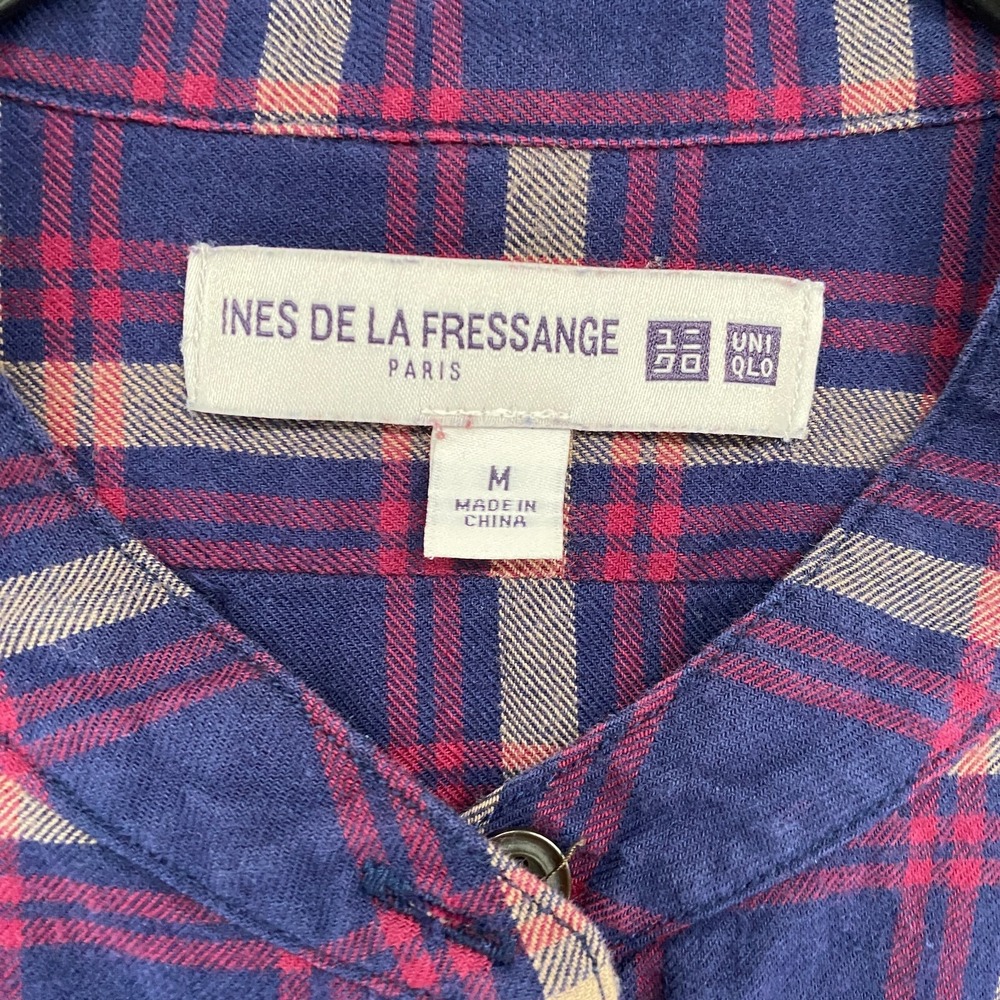 Uniqlo Ines De La Fressange Shirt Dress Size M Blue‎ Flannel Button Up Farm Barn - Picture 6 of 9